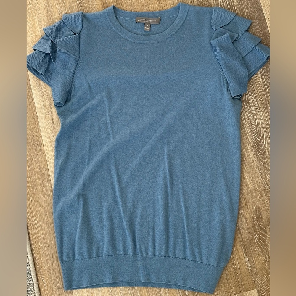Neiman Marcus Cashmere Ruffle-Sleeve Top